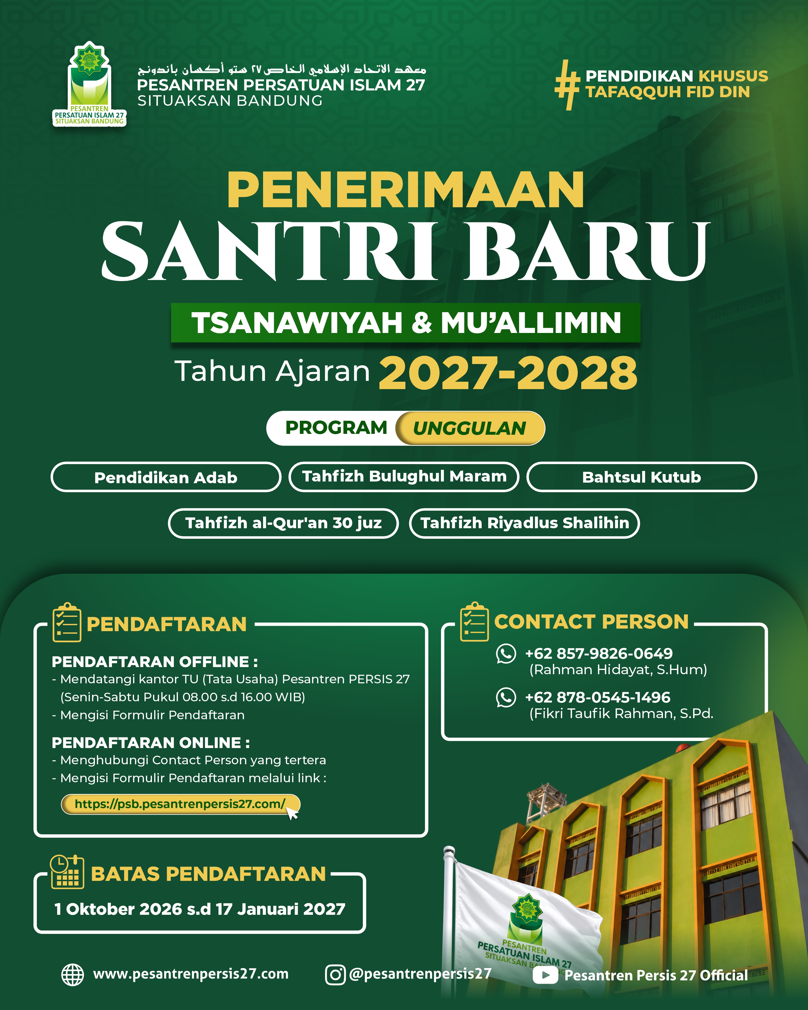 PENERIMAAN SANTRI BARU TA. 2027-2028