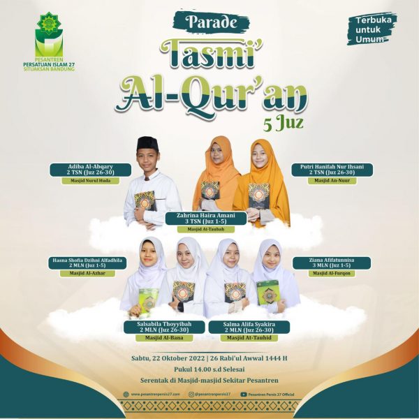 Parade Tasmi al-Quran 5 Juz Santri Pesantren Persis 27 Situaksan Bandung (22/10/22)
