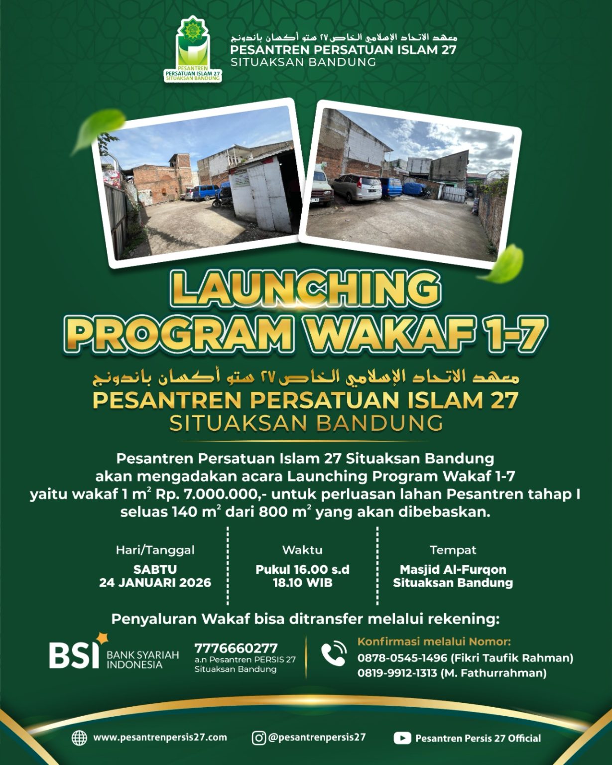 LAUNCHING PROGRAM WAKAF 1-7 PESANTREN PERSATUAN ISLAM 27 SITUAKSAN BANDUNG