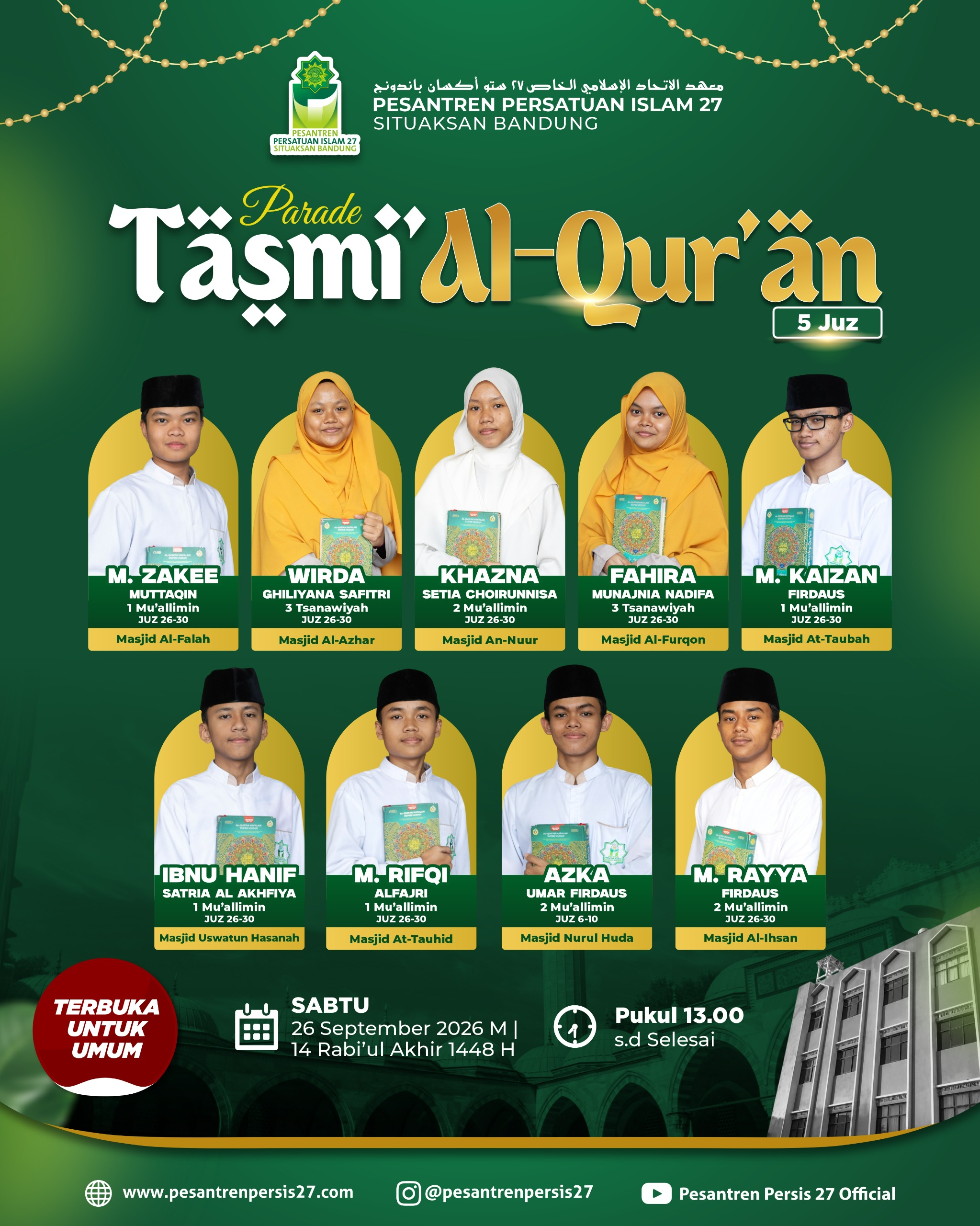 Hadiri Parade Tasmi' Al-Qur'an 5 Juz Pesantren Persis 27 Situaksan Bandung