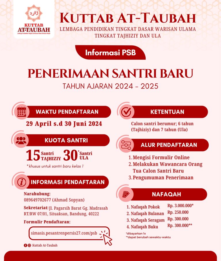 Penerimaan Santri Baru (PSB) Kuttab, Telah Dibukaaa!!